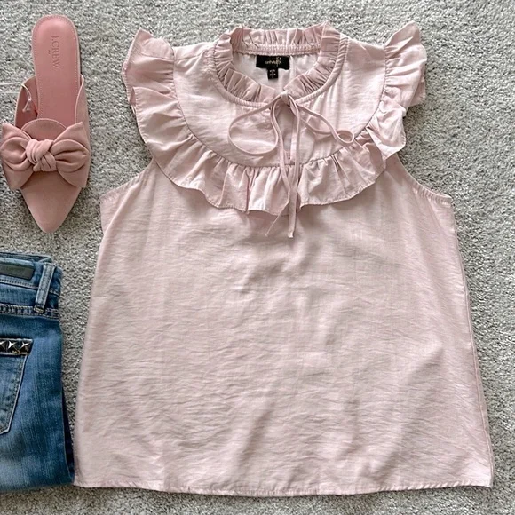 Pink Sleeveless Ruffle Front Blouse - Picture 2 of 13
